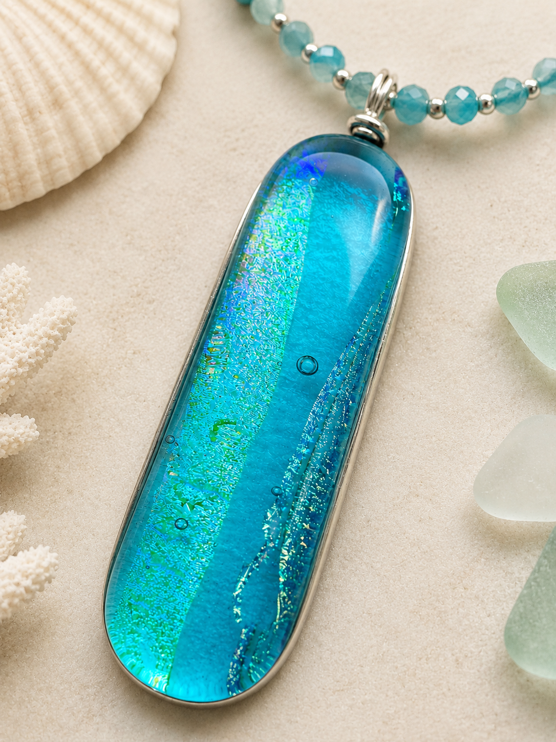 Ocean Glow Dichroic Glass Pendant Necklace
