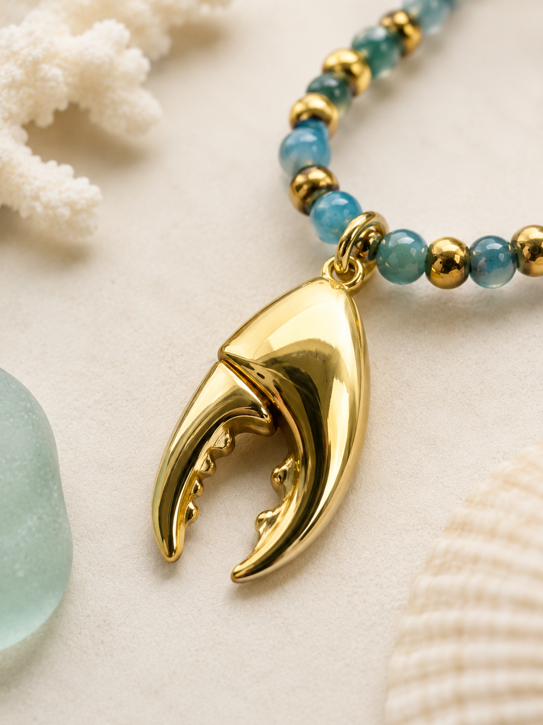Gold Lobster Claw Coastal Necklace