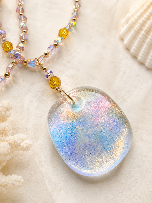 Aurora Tide Dichroic Glass Pendant Necklace