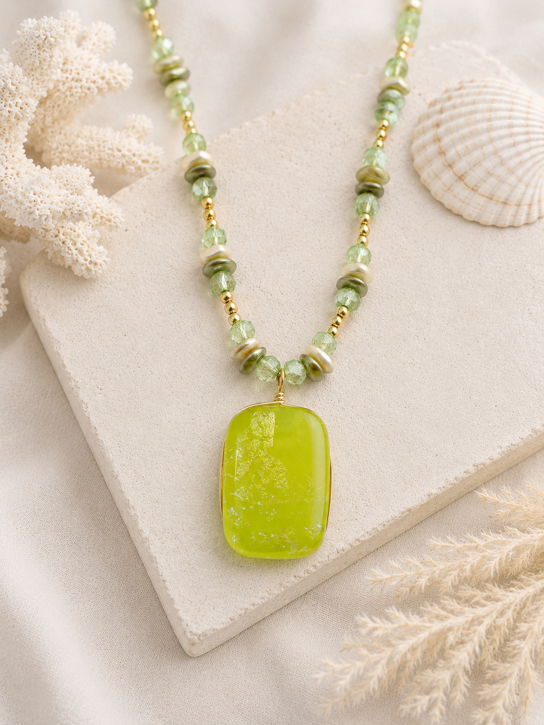 Lime Tide Fused Glass Pendant Necklace