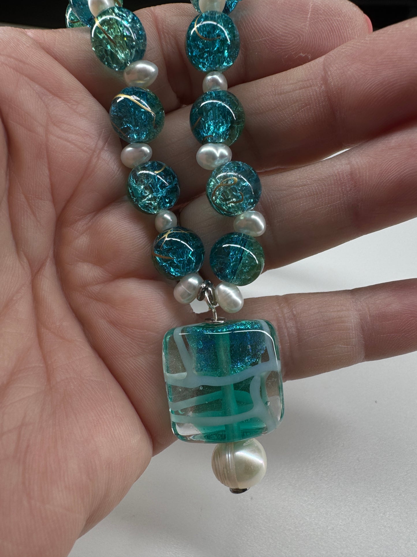 Ocean Tide Lampwork Glass Necklace
