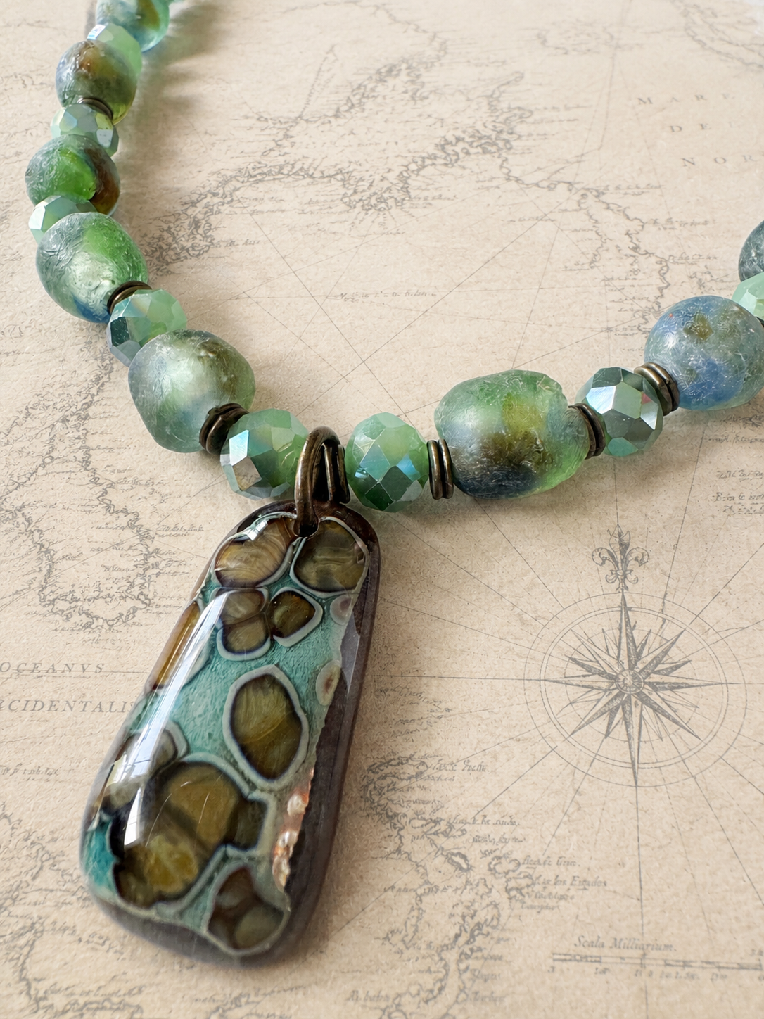 Moss and Sea Roman Glass Necklace