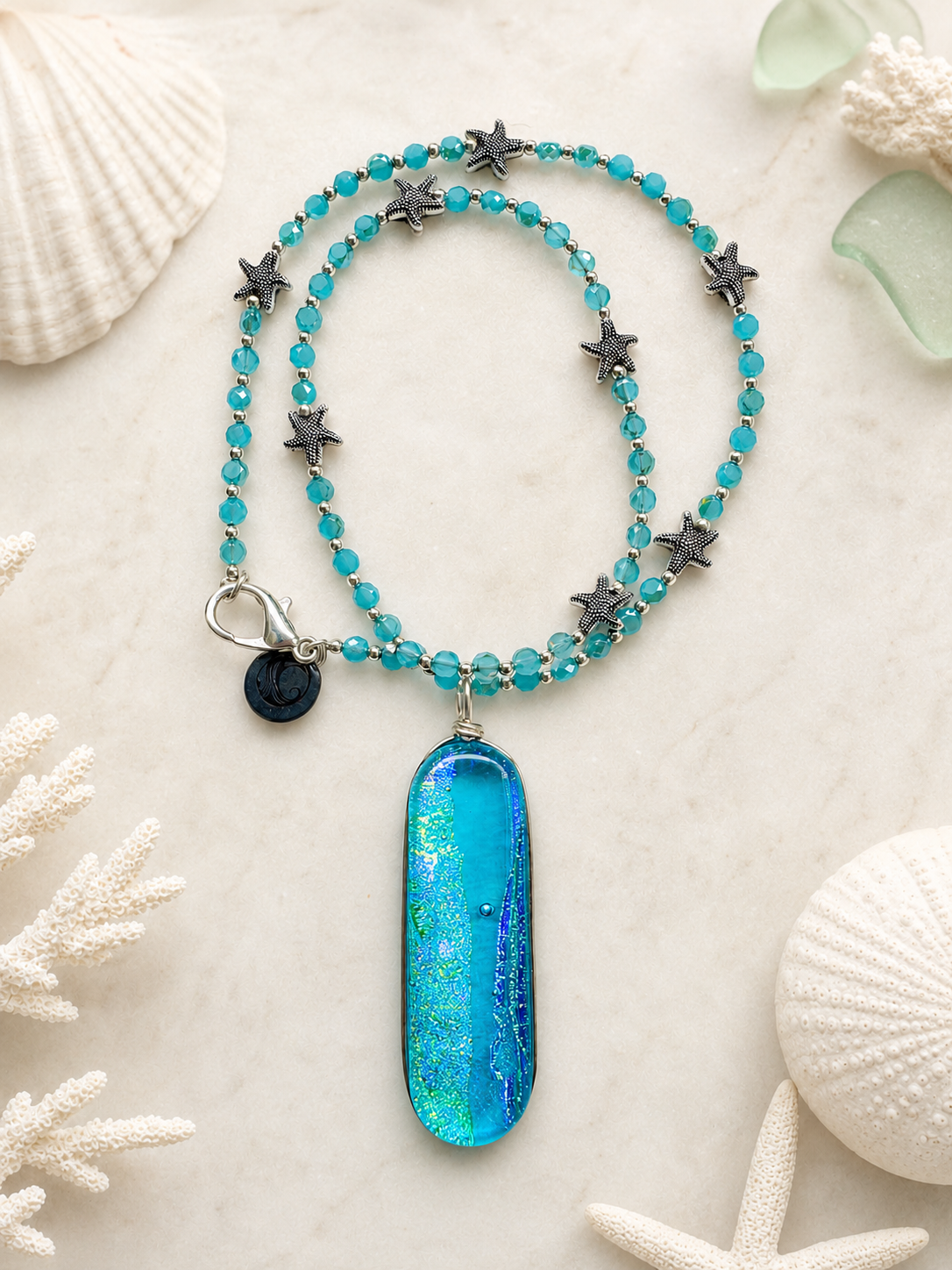 Ocean Glow Dichroic Glass Pendant Necklace