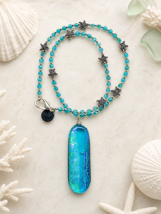Ocean Glow Dichroic Glass Pendant Necklace