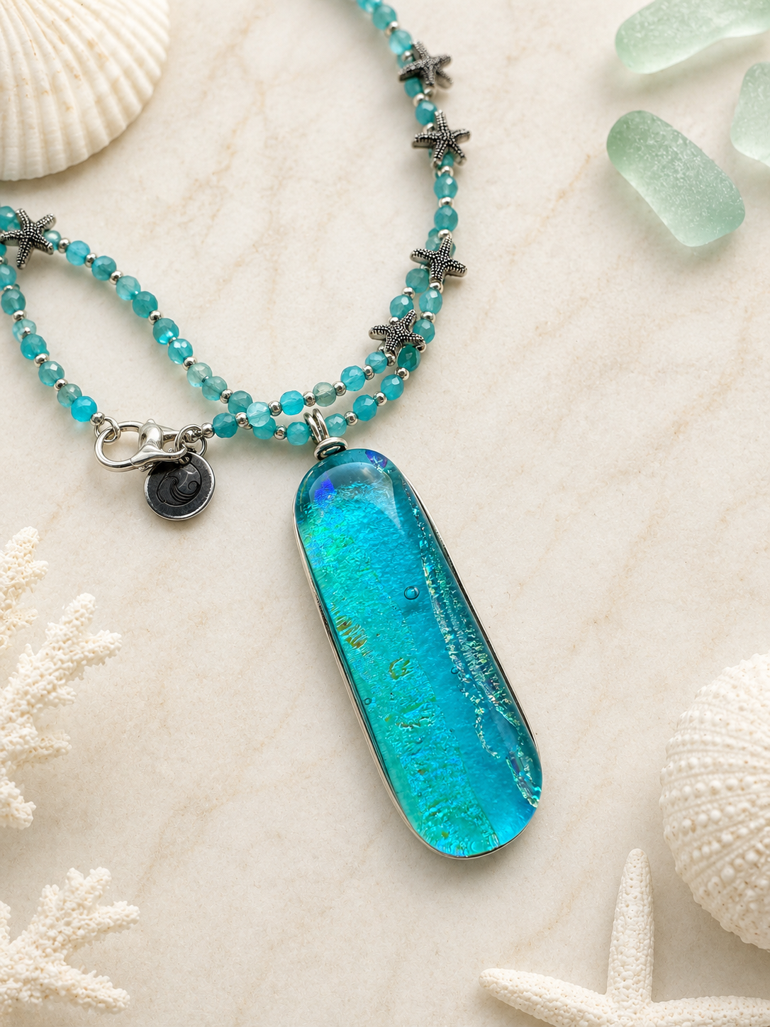Ocean Glow Dichroic Glass Pendant Necklace