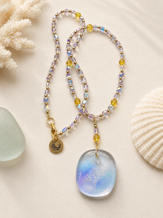 Aurora Tide Dichroic Glass Pendant Necklace