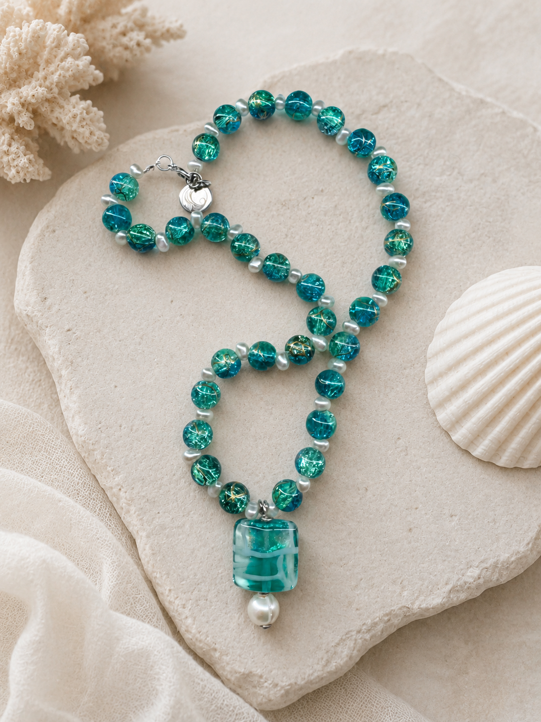 Ocean Tide Lampwork Glass Necklace