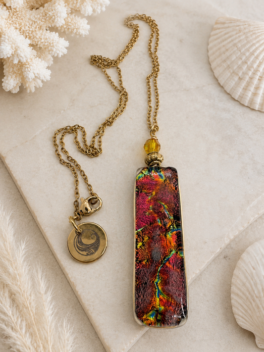 Molten Tide Dichroic Glass Pendant Necklace