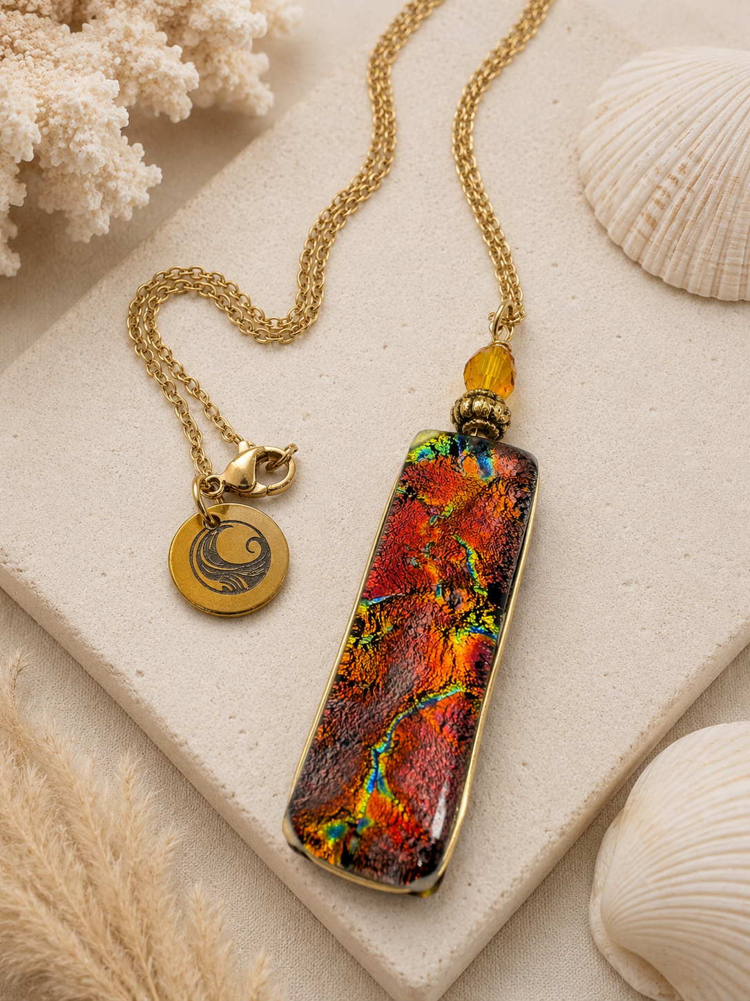 Molten Tide Dichroic Glass Pendant Necklace