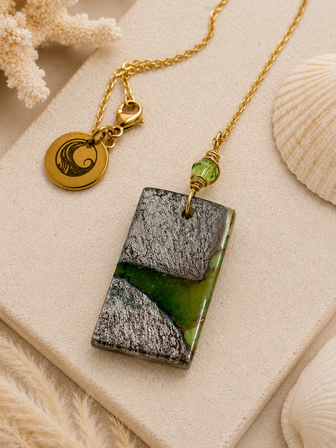 Emerald Tide Fused Glass Necklace