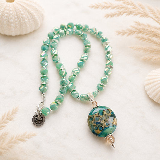 Ocean Tides One-of-a-Kind Lampwork Necklace – 18” Coastal Aqua