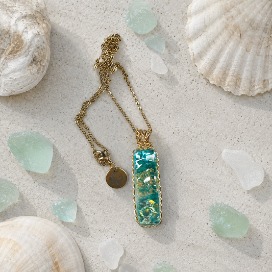 Seafoam Tide Fused Glass Pendant Necklace