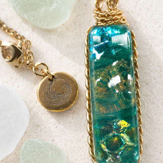 Seafoam Tide Fused Glass Pendant Necklace