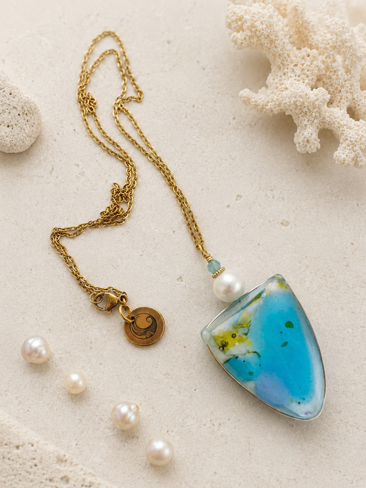 Pearl Tide Coastal Glass Pendant Necklace