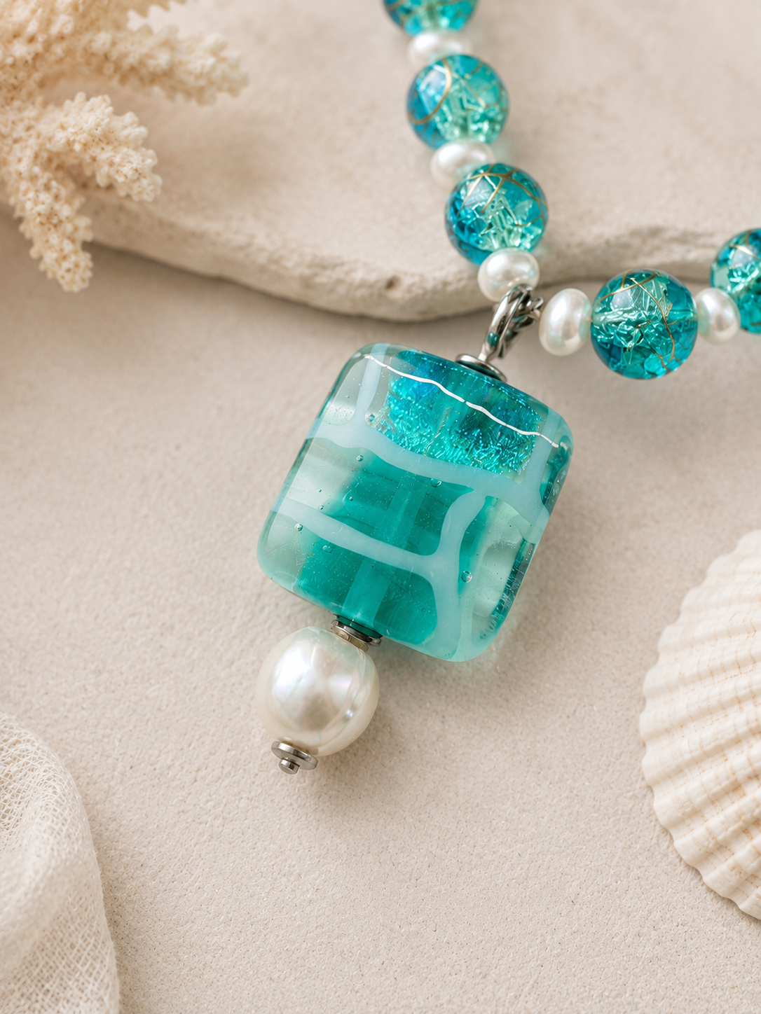 Ocean Tide Lampwork Glass Necklace