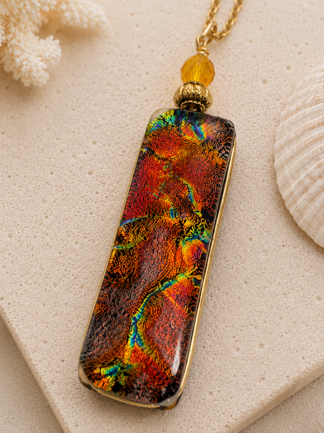 Molten Tide Dichroic Glass Pendant Necklace