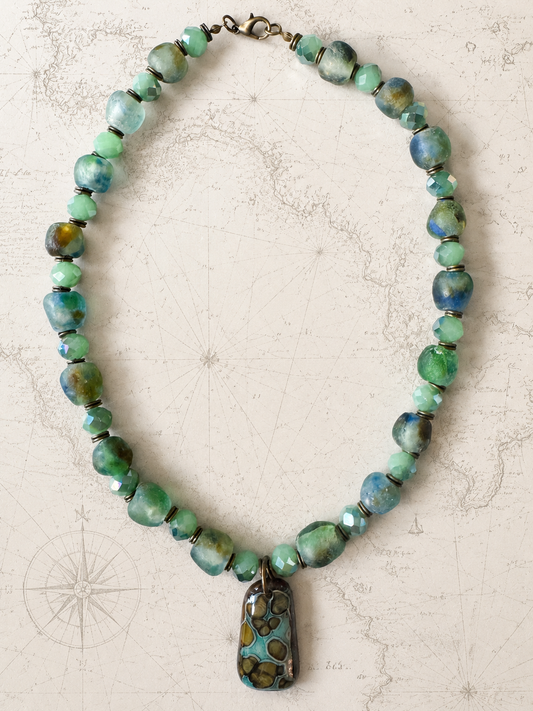Moss and Sea Roman Glass Necklace