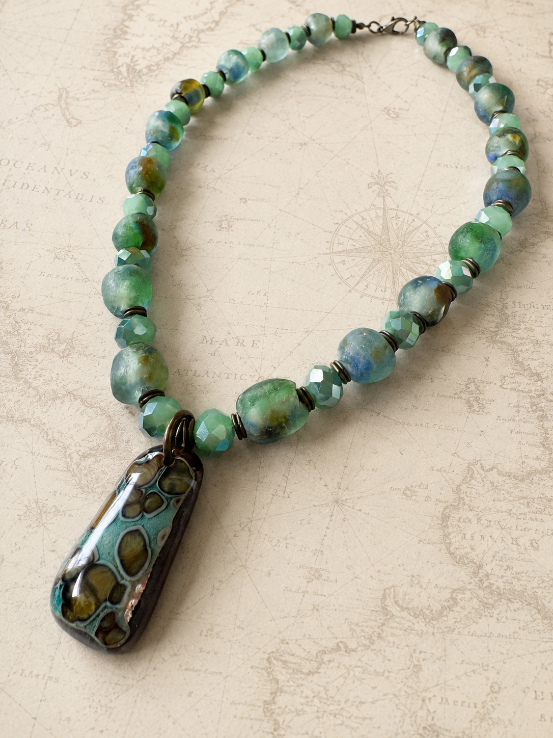 Moss and Sea Roman Glass Necklace